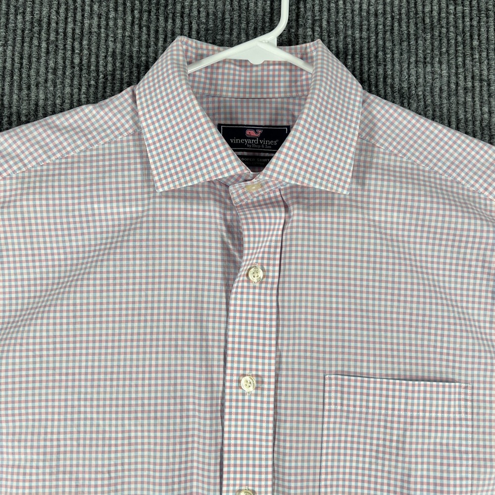 Vineyard Vines Shirt Mens Medium Pink Check Long Sleeve Button Up Cooper